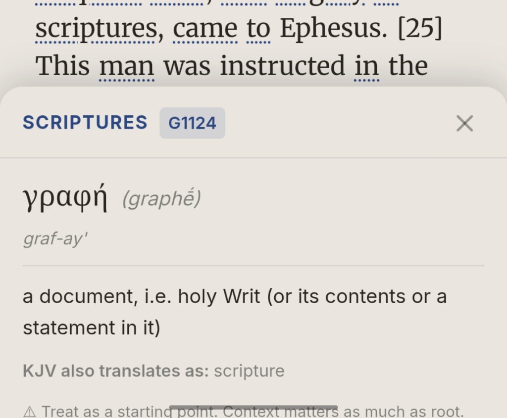 Strong's Concordance word study in VerseTap AI sermon notes app showing Greek and Hebrew definitions